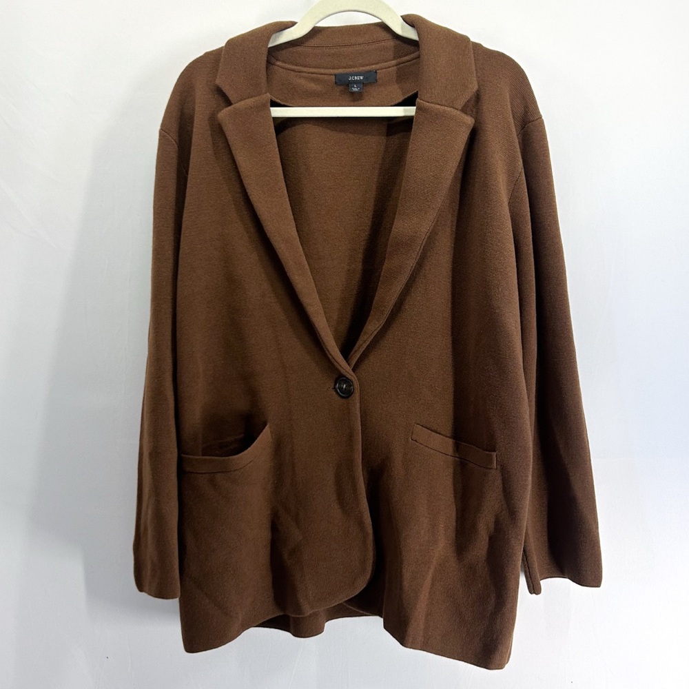 J. Crew Cecile Brown Knit Relaxed Sweater Blazer Cotton Merino Wool Large